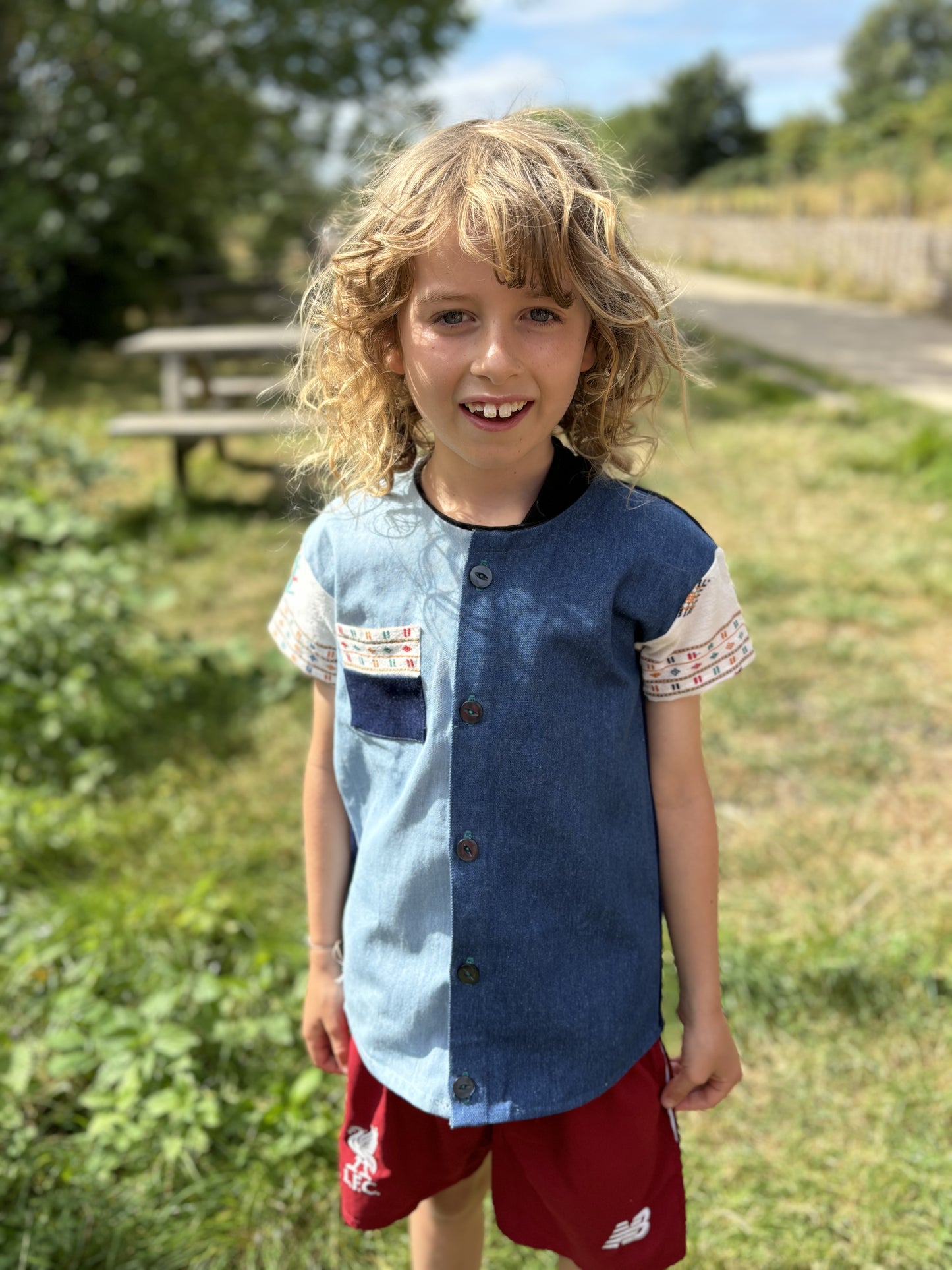Denim shirt with vintage embroidery