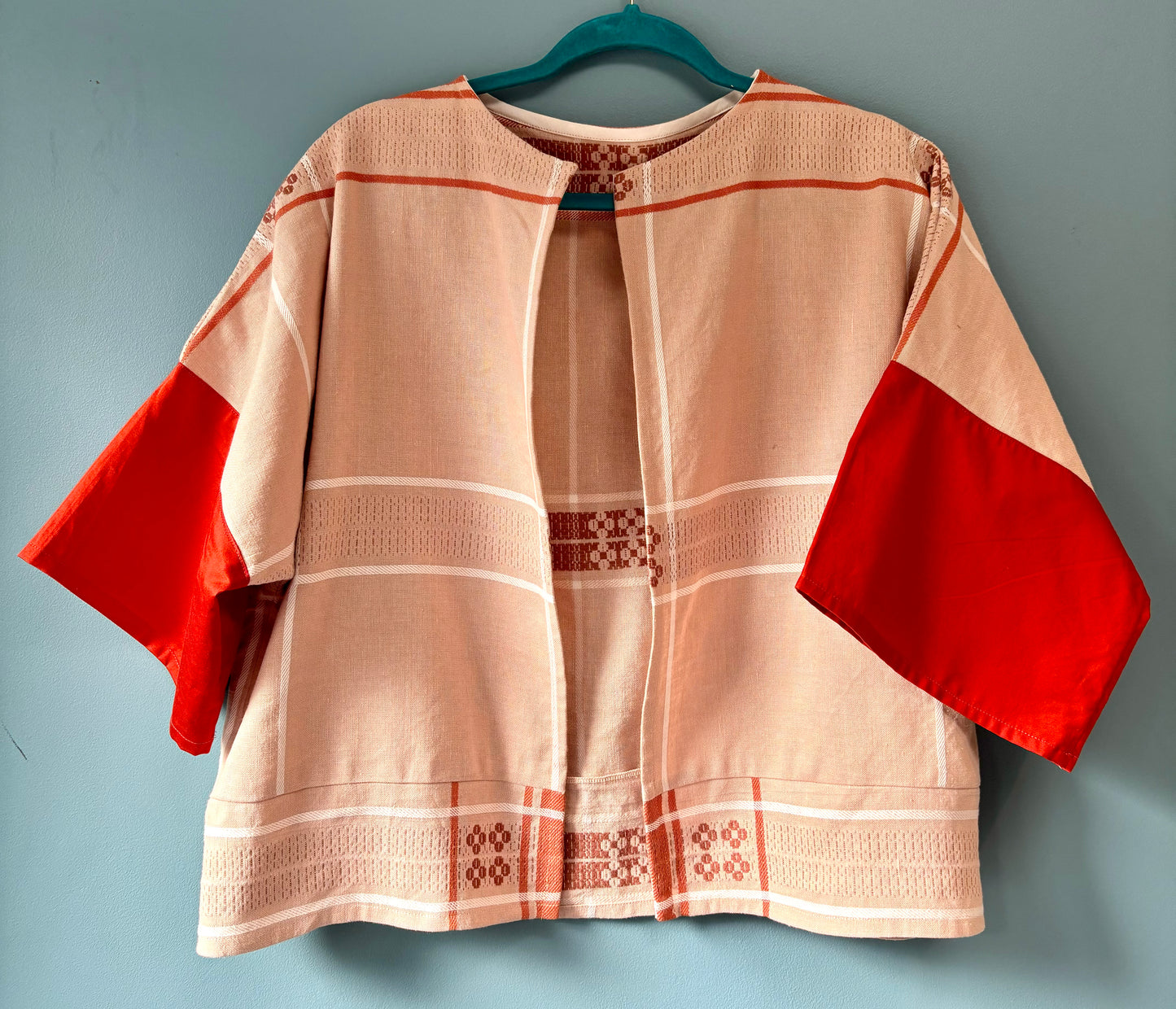 Upcycled tablecloth jacket