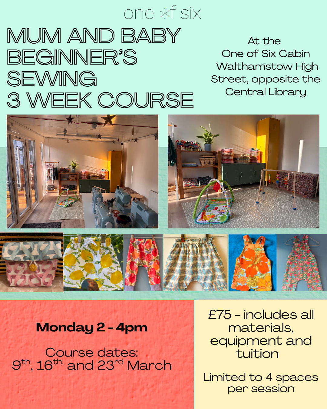 Mum and baby sewing lessons - 3 week course PM