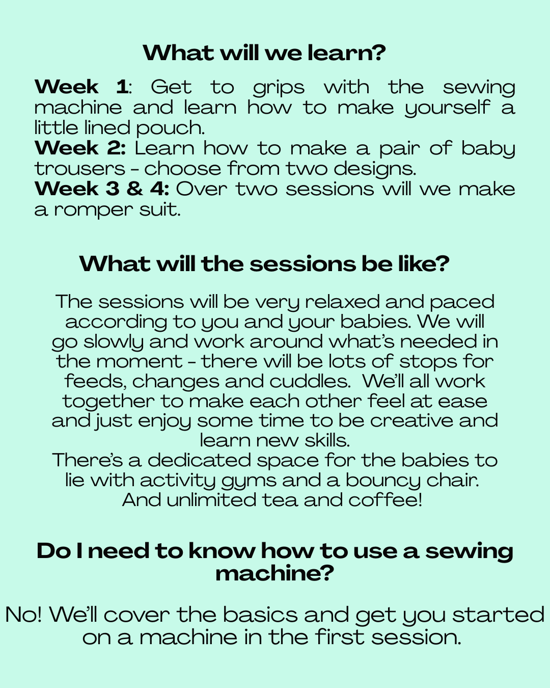 Mum and baby sewing lessons - April/May